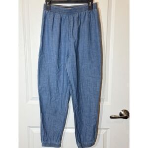 THE ODELLS Women Denim Chambray Jogger Pants Elastic Waist Pockets Size S